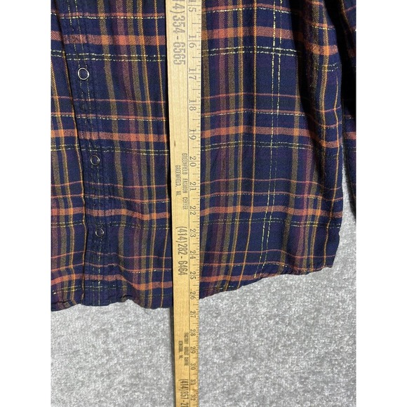 Express Boyfriend Plaid Metallic Long Sleeve Snap Front Shirt Womens Size Small - Picture 15 of 15